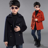 童装冬季新款男童韩版纯色夹棉加厚呢子大衣中大童外套