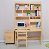 简易实木电脑桌带书架组合现代简约学生儿童学习桌家用松木写字台