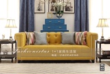 美式乡村时尚高档皮艺拉扣双人沙发法式三人沙发创意设计师家具