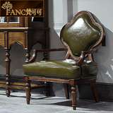 梵可可 美式乡村休闲椅单人沙发椅 欧式全实木老虎椅真皮简美家具