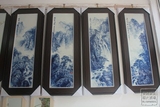 景德镇陶瓷瓷板画名家手绘青花山水风景画瓷器画四条屏挂画挂屏