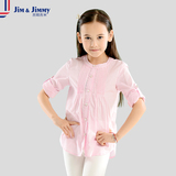 女童衬衫2016新春秋款儿童衬衣长袖中大童粉色纯棉休闲上衣潮童装