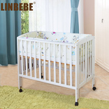 霖贝儿 0-2岁实木多功能可折叠婴儿床白色童床可变置物架多省包邮