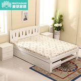 实木床1.8米1.5米简易白色1.2单人床简约现代储物床经济型双人床