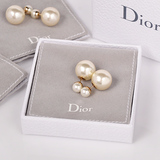 Dior专柜正品代购 迪奥耳钉  灰色蕾丝大小珍珠女耳环经典圆珠款