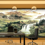 大型壁画3D立体客厅酒店大堂背景墙装饰墙纸壁纸水墨山水风景国画