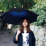 Cmon日本星空晴雨伞三折叠创意男女小黑胶太阳伞遮阳伞防晒紫外线