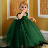 新款高端定制儿童晚礼服花童礼服婚纱女童蓬蓬裙公主裙绿色连衣裙