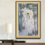 纯手绘南海观世音菩萨画像佛教佛像现代客厅挂画油画加框白衣观音