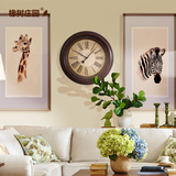 橡树庄园 美式经典木纹罗马数字挂钟 家居样板房客厅卧室装饰钟表
