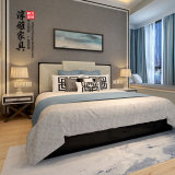 新中式实木床现代简约布艺实木双人床样板房酒店会所卧室组合定制