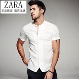 ZARA男装 香港代购夏装商务短袖衬衣男夏季修身圆领白色衬衫男潮