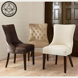 出口美式欧式现代简约全实木软包拉扣皮艺布艺餐椅单人沙发椅书椅