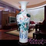 景德镇陶瓷器花瓶手绘青花釉中彩荷花1米落地客厅大号新房摆件