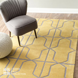 黄色可定制纯羊毛地毯经典长方几何规则图案卧室床边客厅茶几装饰