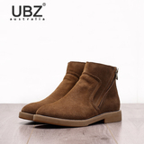 UBZ2016秋冬新款短靴英伦风磨砂切尔西靴真皮复古休闲平底女靴子