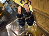 意大利正品代购 2016新款Miumiu女鞋 一字型优雅水钻麂皮高跟拖鞋