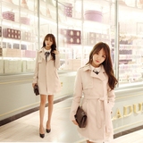 韩国代购新款韩版风衣女修身中长款西装外套休闲粉色薄款防晒服