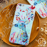 苹果iPhone6s创意驯鹿油画手机壳 6Plus硅胶浮雕抽象艺术手机壳潮