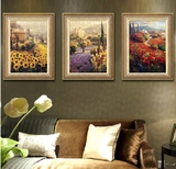 柠檬油画 美式客厅玄关装饰画/欧式三联餐厅过道壁画风景/向日葵