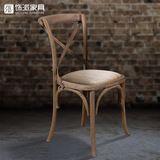 饰派实木餐椅背叉椅 橡木椅特价叉骨椅书房做旧咖啡厅复古椅 欧式