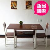 2016家用2016折叠缩双层省空间简约钢木吃饭桌子叠旋转餐桌椅家用