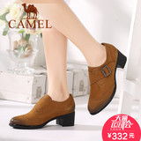 Camel/骆驼女鞋 舒适简约 磨砂牛皮圆头中跟魔术贴粗跟女单鞋