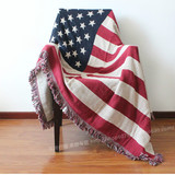 复古美国国旗纯棉线毯子针织飘窗毯沙发巾瑜伽休闲毯美式乡村家居
