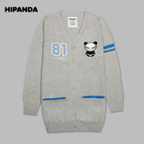 HIPANDA 设计潮牌 女款 100%棉开衫 长款毛衣开衫 熊猫