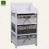 韩式田园整理储物柜 抽屉式床头柜 三层收纳斗柜类家具白色木质