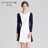 【专柜新品】ELLASSAY/歌力思商场同款 拼接撞色长袖短裙ol连衣裙