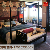 样板房中式卧室家具现代丹青简约实木双人床新中式别墅家具定制