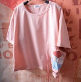 日系童趣原宿风元气少女室内系列 立体粉色兔子图案宽松短袖T恤潮
