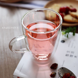 川岛屋 耐热高硼硅双层玻璃茶杯果汁杯水杯带把玻璃杯隔热杯子B-3