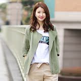 2016春夏新款 韩版军绿色休闲防晒风衣女 时尚显瘦中长款外套