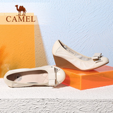 Camel/骆驼女鞋 舒适简约  春鞋真皮百搭蝴蝶坡跟浅口单鞋