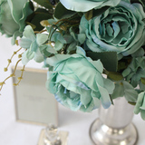 法式浪漫 单枝仿真13头浪漫玫瑰蓝色 摆放花卉/样板房设计师现代