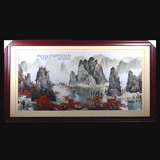 湘绣客厅装饰画成品 大幅桂林漓江山水 手工刺绣现代中式挂画