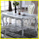 白色实木长方桌欧式餐桌椅组合新古典玫瑰餐桌别墅烤漆描银餐桌椅