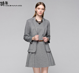 诗燕2016新款西装外套女短款修身长袖休闲格子灰色职业装61417