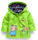 佩佩猪童装儿童外套女童可爱花朵防风防雨冲锋衣女童雨衣