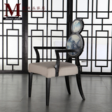 新中式餐椅现代中式餐桌椅水曲柳实木框架高弹力海绵印花面料包邮