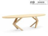 北欧宜家原木餐桌工作桌 设计师工作台创意电脑桌 实木椭圆形书桌