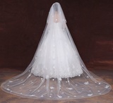 新娘婚纱礼服新款韩版3米超长多层新娘配饰白色头纱拖尾花朵韩式
