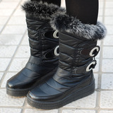 冬上新老北京布鞋女士中筒雪地棉厚底棉靴兔毛保暖加绒坡跟雪地靴