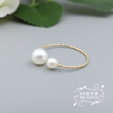 14K包金戒指女天然淡水珍珠开口食指环简约组合创意生日韩国饰品