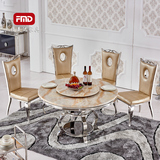 福美达家用不锈钢理石餐桌  酒店不锈钢转盘圆桌现代简约中小户型