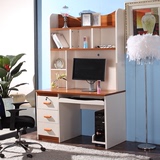 地中海台式电脑书桌加书架书柜组合板式书桌写字台办公桌1.2米1米