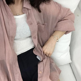 韩国chic风小清新复古灰粉色衬衣防晒衫长袖宽松衬衫女#C02
