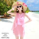 2016夏韩版玫红修身显瘦气质优雅波西米亚度假沙滩中裙甜美连衣裙
